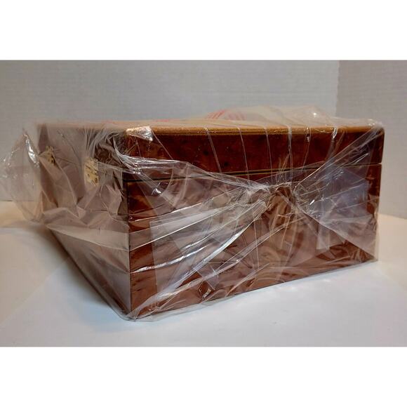 Honey Colored Wood Inlay Jewelry Box Plush Lining 2 Tier multiple storage areas - Picture 8 of 12